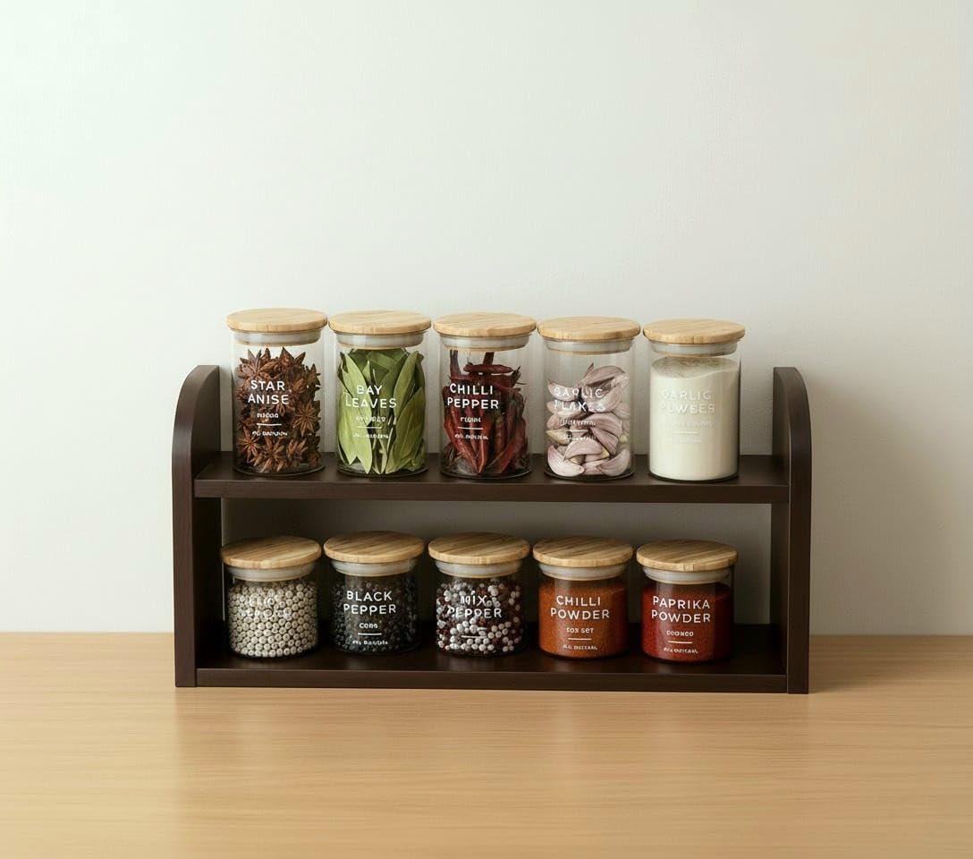Woodpoint3,Wooden Kitchen Organizer Rack | 2 Tier Rack Kitchen Storage | Spice Rack Organizer | Shelf Organiser | Wooden Rack for Kitchen Storage | Countertop Organizer Stand 4X13X8 INCH (H RACK)