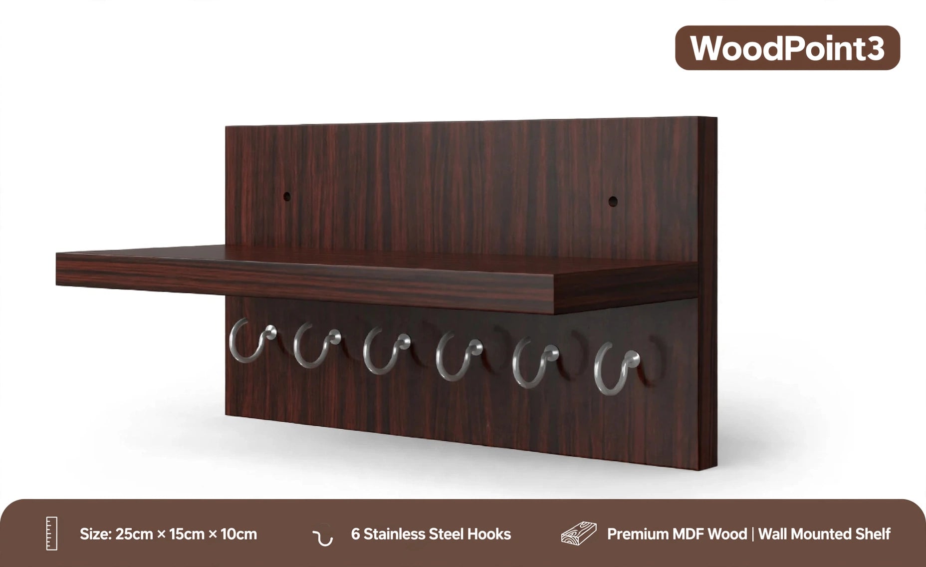 Woodpoint3,keychain holder, Entryway Hallway shelf with 5 knobs for keychain hanging