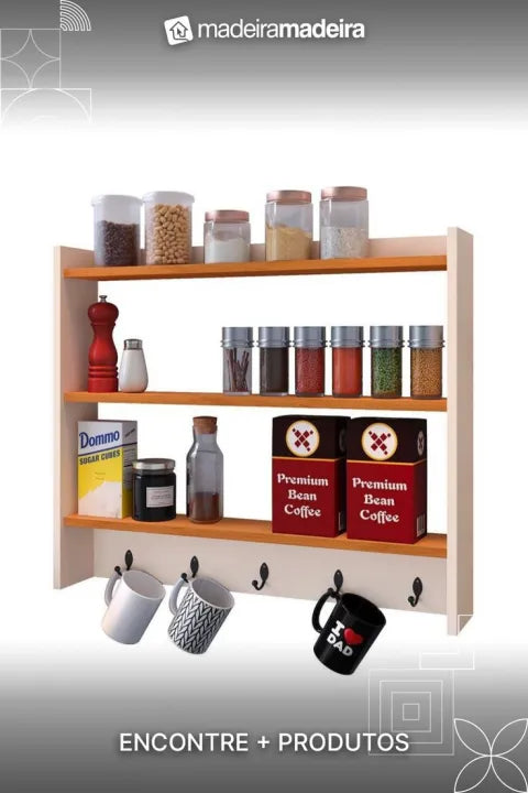 Woodpoint3, Wall mounted spice Rack, Kitchen organizer, Kitchen accessories