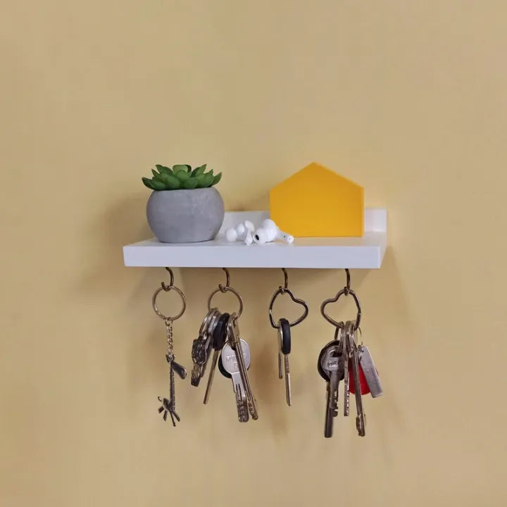 Woodpont3, Floating Wooden Shelf with Key Hooks | Wall Key Holder | Entryway Shelf | Housewaming gift