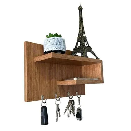 Woodpoint3, wall mounted keychain holder ,with shelves for mobile and decoration figurines