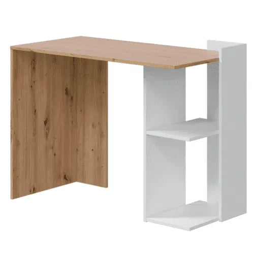 Woodpoint3, White and Oak Small Compact Computer Desk with Storage