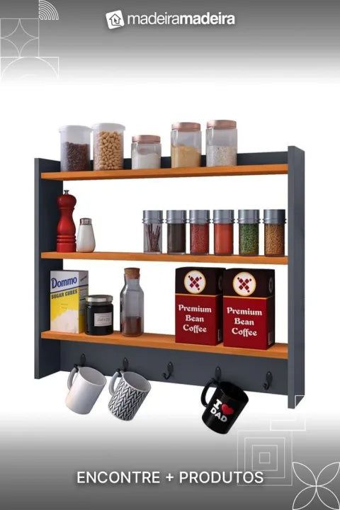 Woodpoint3, Wall mounted spice Rack, Kitchen organizer, Kitchen accessories