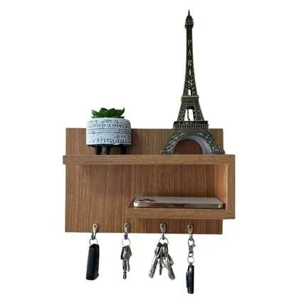 Woodpoint3, wall mounted keychain holder ,with shelves for mobile and decoration figurines
