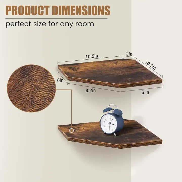 Woodpoint3, Corner Shelf Wall Mount, Corner Floating Shelves, Set of 2 Corner Wall Shelf Organizer, Rustic Wood Wall Storage Display Shelves for Living Room Bedroom Bathroom Kitchen, Rustic White