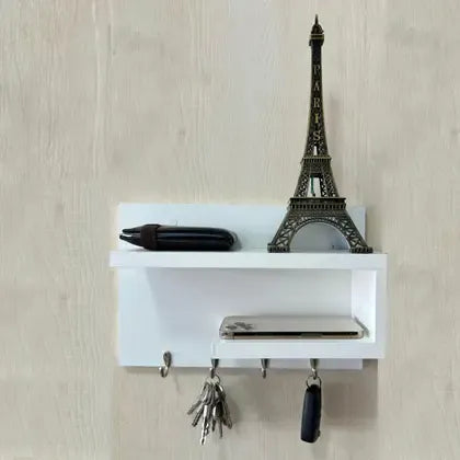 Woodpoint3, wall mounted keychain holder ,with shelves for mobile and decoration figurines