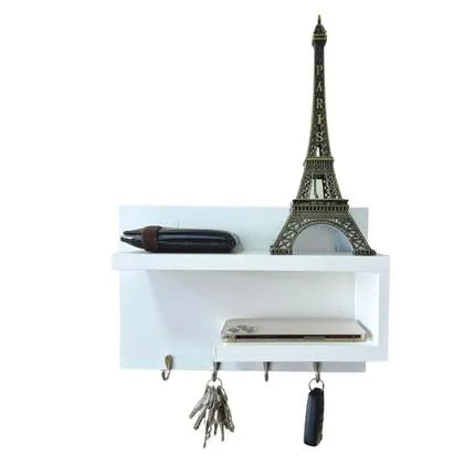 Woodpoint3, wall mounted keychain holder ,with shelves for mobile and decoration figurines